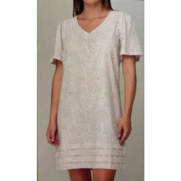 Original Nicole Miller Linen Blend Short Sleeve Pleated A-Line Shift Dress Sz M - Picture 1 of 10